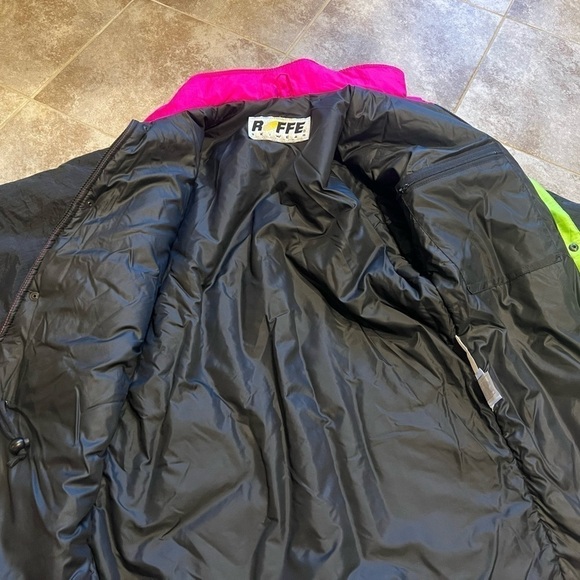 Roffe Men’s Super Charger Ski Jacket Vintage Black Neon Pink Green Small Zip Up - Picture 6 of 13